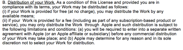 This shows the option to distribute for free or if a fee is charged it must be through iBookstore